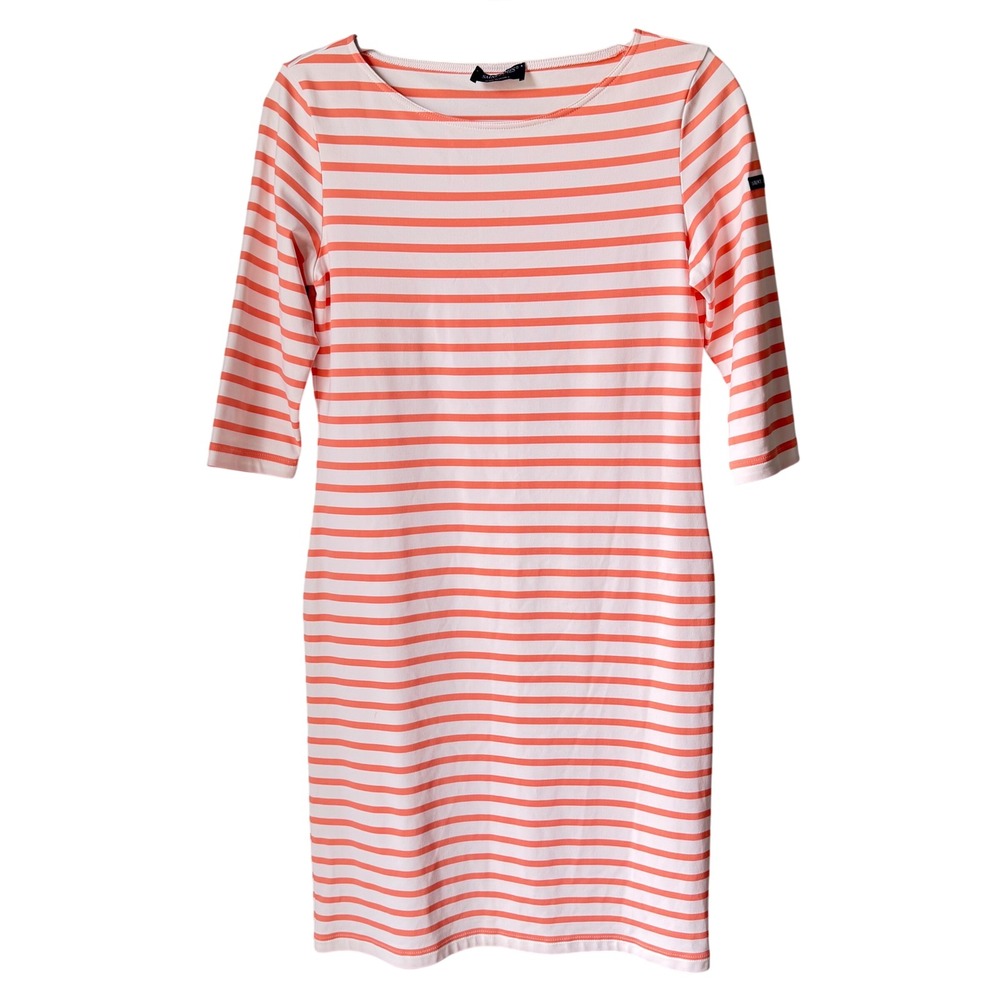 Saint James Propriano Dress Coral White Stripe 3/4 SLV Anti UV Boat Neck Size 8